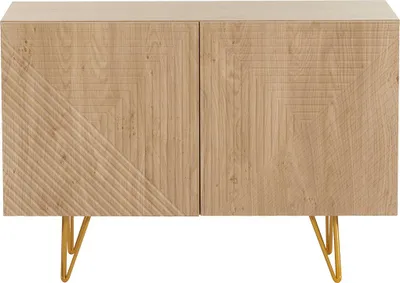 Produktbild von Miliboo - Design-Sideboard aus hellem Eichenholz-Finish und goldfarbenem Metall mit 2 Türen B107 cm OZEN
