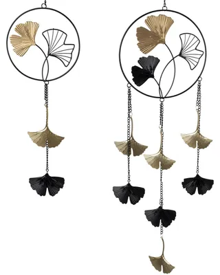 Produktbild von 2er Set Deko Hänger Ginkgo Blatt L. 40cm + L. 60cm schwarz gold Formano