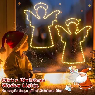 Obrázek produktu pro LED osvětlení oken Ibenzoa® s 200 LED diodami – 2 kovové sošky andělů (do 40 cm), napájení na baterie, kabel 1 metr, stupeň krytí IP44, 8 režimů osvětlení, časovač 6/18 hodin