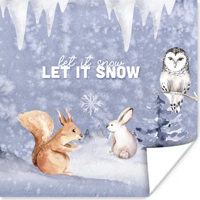 Produktbild von MuchoWow® Poster Winter - Eichhörnchen - Eule - Hase 50x50 cm - Wohnzimmerdekoration