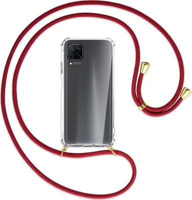 Produktbild von Handykette Backcover-Schutzhülle mit Band (Metall goldfarben) für Huawei P40 lite - dunkelrot
