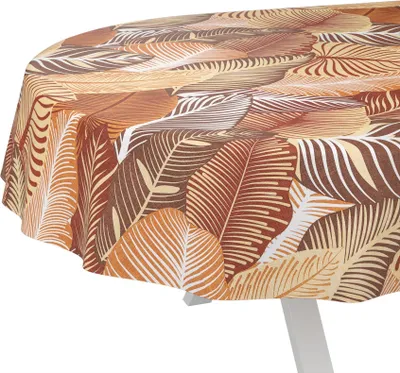Produktbild von Tischdecke Extraordinär Blätter Gold Oval 180x140cm Schnittkante Wachstuch abwaschbar