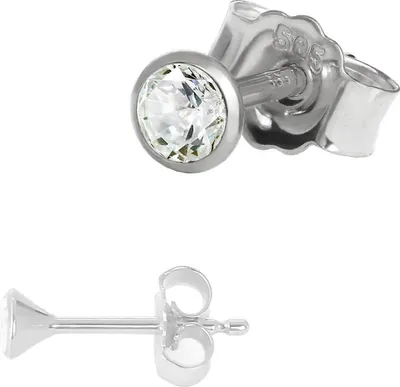 Produktbild von Einzel Kleine Ohrstecker 3,0mm Weißgold 585 14 Karat Gold Ohrring Zirkona Weiß