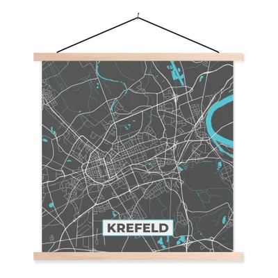 Produktbild von MuchoWow® Textilposter Deutschland - Blau - Krefeld - Stadtplan - Karte 40x40 cm mit holzfarbenen Rahmen - Posterleiste