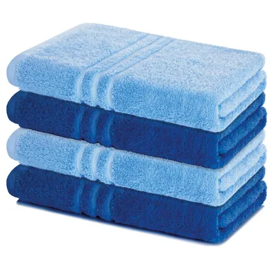 Produktbild von Lavea® 4er Set Duschtuch 70x140, 4 Stück, 100% Baumwolle Frottee, saugstark, weich und strapazierfähig, waschbar 60°C, trocknergeeignet, Handtuch, Handtücher, Duschtücher, Delphinblau & Royalblau