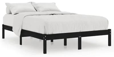 Image de vidaXL Lit en bois massif noir 135x190 cm