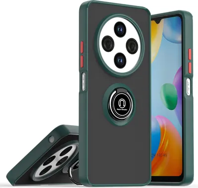 Immagine prodotto di Custodia per Xiaomi Redmi 14C opaca traslucida in TPU con supporto ad anello e supporto verde scuro