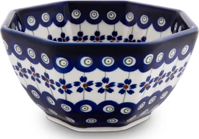 Produktbild von Original Bunzlauer Keramik 450 ml Dessertschale Müslischale Servierschale Schüssel 8-Eckig [Form 5] Ø14,0 cm, H 7,0 cm, Design 166a