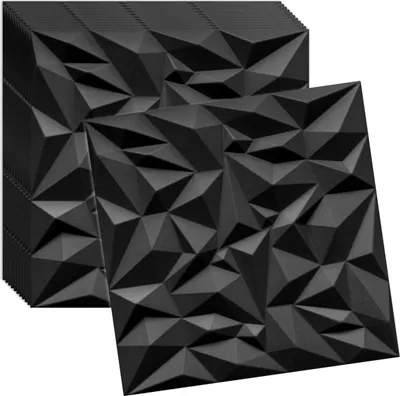 Zdjęcie produktu dla Verdico | Panele ścienne 3D – 50 × 50 cm – Czarny – Nowoczesny design – 12 sztuk dla stylowych akcentów