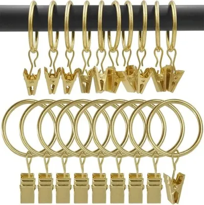 Produktbild von 30 Stück Vorhangringe, Golden Vorhang Clips Ringe, Rostfrei Gardinenhaken Vorhang Hängend Ringe, Vorhanghaken Gardinenringe mit Ösen von Gardinen (32 mm Innen) für Tür Fenster Duschvorhang