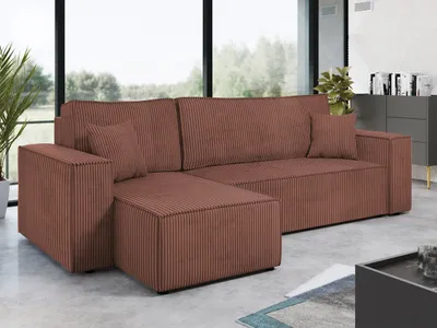 Produktbild von MIRJAN24 Ecksofa Karl Cord mit Bettkasten und Schlaffunktion, Seite universal, Rückenlehne in Form beweglicher Kissen (Farbe: Poso 29)