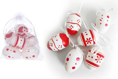 Obrázok produktu pre Dekoratívne plastové maľované vajíčko 6 cm, 6 ks v organzovom vrecku
