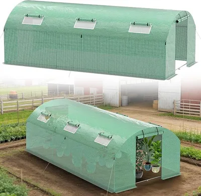 Produktbild von Gewächshaus Foliengewächshaus 3 × 6 m - 18 m? mit Verzinktrohrfundament inkl. Erdanker & 4 Aufrollbare Fenster mit Moskitonetz & 140 g/m? UV-beständig Tomatengewächshaus Greenhouse