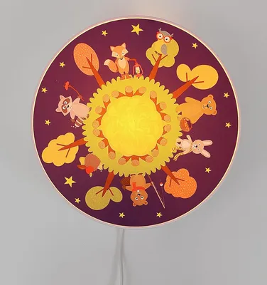 Produktbild von Kleine LED Wandlampe Kinderzimmer, Motiv Waldtiere, mit Schalter, flach Ø 25cm
