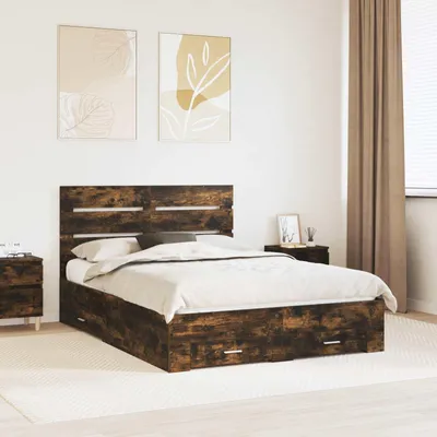 Zdjęcie produktu dla Maison Exclusive - Rama łóżka z zagłówkiem, dąb wędzony, 140 x 190 cm, płyta drewnopochodna