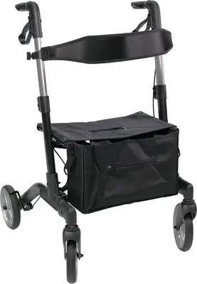 Produktbild von Rollator MAMBO schwarz, doppelt faltbar, große Rückenlehne, für Reisen, Körpergröße 1,62-1,86 m