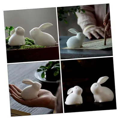 Produktbild von 4 Stück Keramische Kaninchenfiguren als Dekoration für Wohnräume