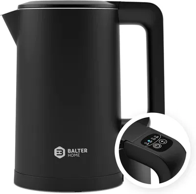 Produktbild von Edelstahl Wasserkocher mit Temperatureinstellung 40–100°C, LED-Anzeige, Doppelwand, BPA-frei, 1,7L, 2200W, Warmhaltefunktion, Schwarz, leise