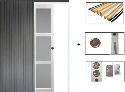 Image de Porte Coulissante Kenya Blanc Vitree H204 x L73 + SYSTEME Galandage et kit finition inclus