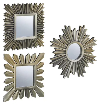 Wandspiegel-Set 3er-Set Sonne, Gold, 25 cm, Kunststoffrahmen