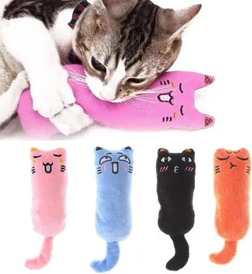 Productafbeelding van 4 stuks katenspeelgoed met kattenkruid - Pluizen kussentjes voor katten met een krabfunctie