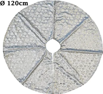 Produktbild von Kuschlige Christbaumdecke Rund Ø 120cm Weihnachtsbaumdecke Weihnachtsbaum Decke Tannenbaum Unterlage, Farbe:Silber / Schneeflocke