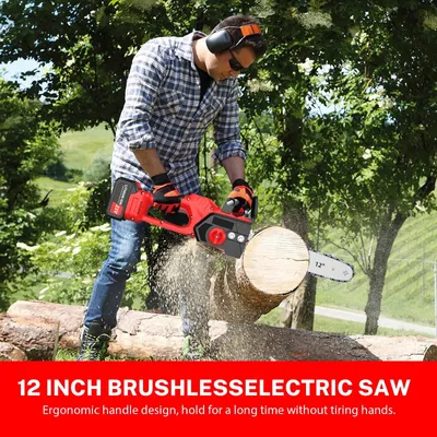 Immagine prodotto di Troncatrice a catena elettrica - Motosega a batteria da 30 cm - Motore brushless - Batteria da 18V - Portatile, ideale per giardinaggio e legna da ardere - Con 2 batterie
