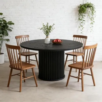 Produktbild von Runder Esstisch aus Holz, klassischer Küchentisch & Konferenztisch für Esszimmer, Büro und Wohnzimmer