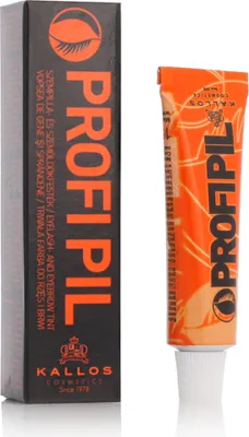 A product shot of an eyelash and eyebrow tint box and tube.
