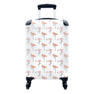 Produktbild von MuchoWow® Koffer Handgepäck Trolley Rollkoffer Kleine Reisekoffer mit 4 Rollen - Flamingo - Muster - Rosa - Cabin Size < 55x40x23 cm & 55x40x20 cm - Fotokoffer - Kabinenkoffer - Boardgepäck - Reise-Box - Reisekoffer - Reisegepäck - Koffer mit Bild - Trolley für Kinder