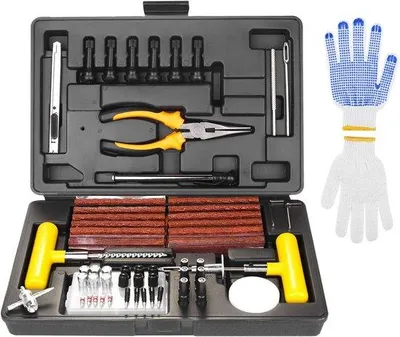 Productafbeelding van Bandenreparatieset - Autobanden Set - Band Noodgevallen - 100 Delige Kit - 30 x 20 x 7 cm - Zwart