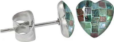 Produktbild von Chirurgenstahl Ohrstecker mit Mosaik Herz Farbe - Dunkelgrün