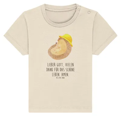Produktbild von Mr. & Mrs. Panda Babyshirt Igel Beten 0. - 6. Monat - Natural Raw - Geschenk, Genießen, T-Shirt Baby, Amen, Gott, , Lustige Sprüche, Jerseyshirt, Top, Sonnenhut