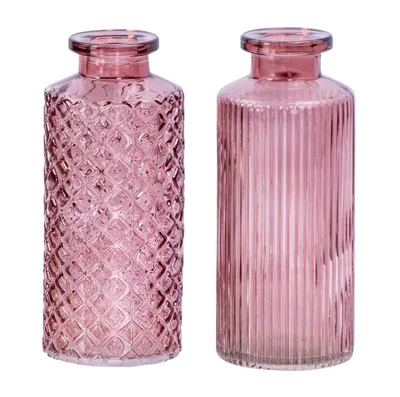 Produktbild von 2er Set Vase H10cm Rosa Glas Blumenvase Tischdeko Frühling Blumendeko Glasvase