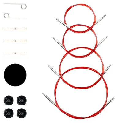 4er-Set Kabel für Rundstricknadeln, rot, 35-60 cm