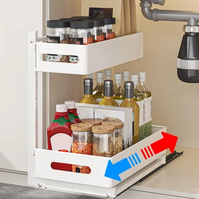 Obrázek produktu pro Dvoupatrový úložný regál do kuchyně a koupelny, bílý