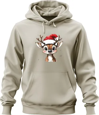 Produktbild von Weihnachtsrentier Niedlich Santa Hut Schneeflocken Aquarell süß Uni Hoodie Kapuzenpullover, Natur, M