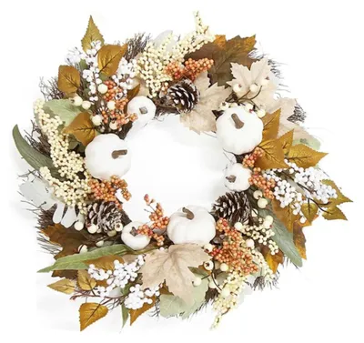 Produktbild von INF Herbstkranz 35cm aus Baumwolle, Zapfen, Ahornblättern und Kürbis