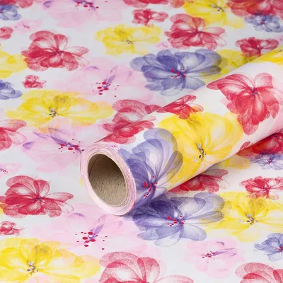 Produktbild von Geschenkpapier Blüten, Aquarell, Rot, Gelb, Blau, 0,70 x 10 m - Geburtstag