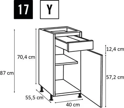 Obrázok produktu pre Korpus kuchynskej skrinky dolnej PICCANTE 40 x 55,5 x 87 cm soft white matný č. 17