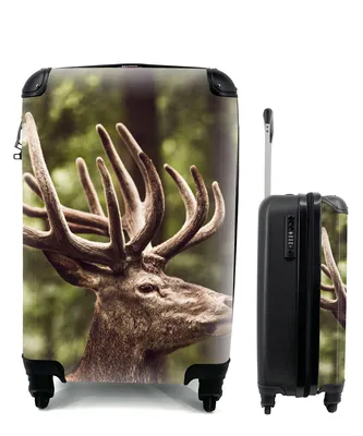 Produktbild von MuchoWow® Koffer Handgepäck Trolley Rollkoffer Kleine Reisekoffer mit 4 Rollen - Hirsch - Natur - Geweih - Wald - Tiere - Cabin Size < 55x40x23 cm & 55x40x20 cm - Fotokoffer - Kabinenkoffer - Boardgepäck - Reise-Box - Reisekoffer - Reisegepäck - Koffer mit Bild - Trolley für Kinder
