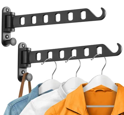 Productafbeelding van Omgoods - Wandgemonteerde Kledinghanger met Swingarm - Vouwbare Droogrek en Valet Haak (2-Pack, Zwart)