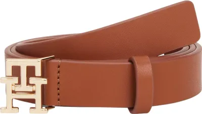 Imagen del producto de Cinturón de cuero para mujer Tommy Hilfiger con logo, 2,5 cm de ancho, color marrón (cognac), 90 cm de largo