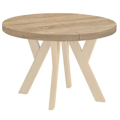 Produktbild von Runder Ausziehbarer Tisch für Esszimmer, PERO, Loft-Stil, Skandinavische, Durchmesser: 90 / 190 cm, Farbe: Eiche Sonoma