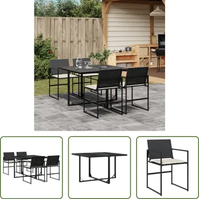 Produktbild von The Living Store 5-tlg. Garten-Essgruppe mit Kissen Schwarz Poly Rattan
