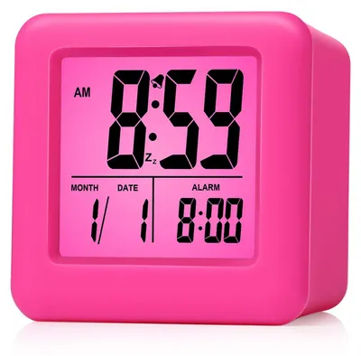 Digitaler Kinderwecker mit Snooze & Nachtlicht, rosa