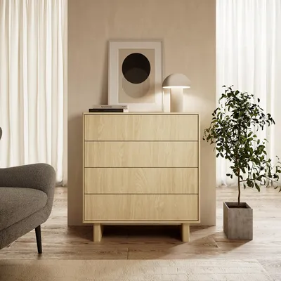 Immagine prodotto di Hasavato - Credenza, 94x38x104h cm Marrone Rovere, 4 Cassetti