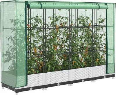 Produktbild von "im Sonderangebot"Garten-Pflanzgefäß/Hochbeet Moderne - Pflanzkübel - Blumentopf mit Gewächshaus-Aufsatz Rattan-Optik 160x40x123cm DE697517 - Beete