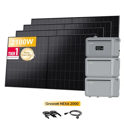 Produktbild von Powerness Balkonkraftwerk mit Speicher, Growatt NEXA 2000 Speicher mit 2x NEXA 2000E Erweiterungsakku & 4x LONGi 525Wp BC Bifaziale Solarmodule