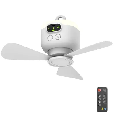 Produktbild von 27cm Tragbare Deckenventilator mit Licht Aufladbar 8000mAh 4 Windgeschwindigkeiten mit Fernbedienung für Outdoor Camping Zelte Wohnmobile